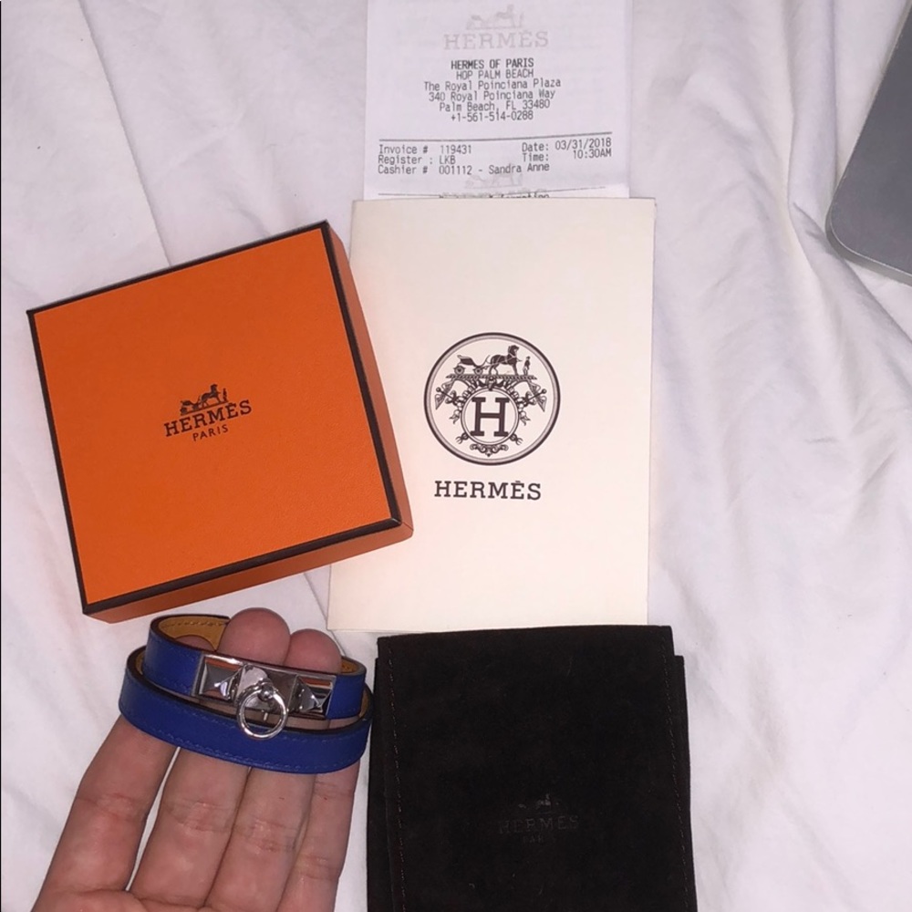 Hermes Rivale Double Bracelet Bleu Electrique S